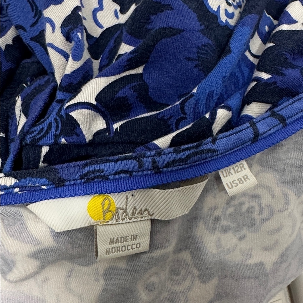 Boden Dress Midi Wrap Belted Short Sleeve Jersey Stretch Knit Floral Blue Size 8 - Picture 8 of 9